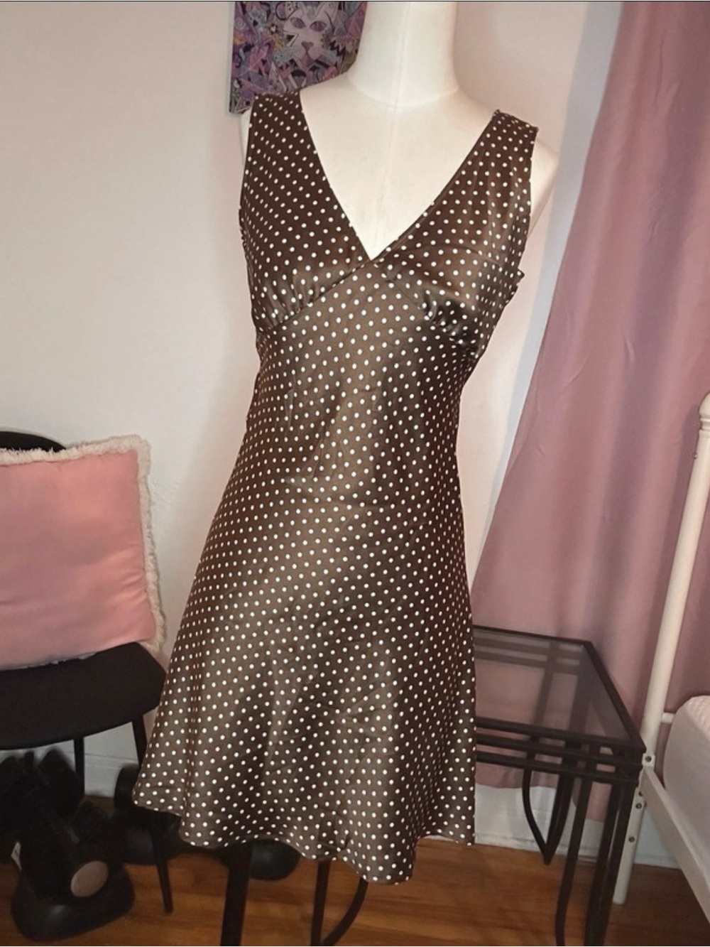 PINK Victoria's Secret Brown Satin Polka Dot Mini Dress